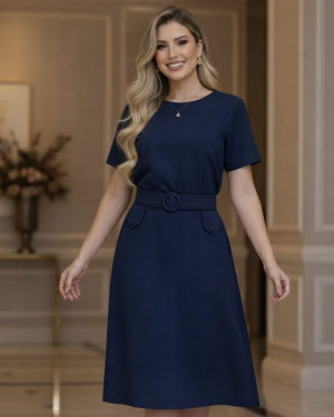 Conjunto Social Midi Linho Marinho | Moda Evangelica